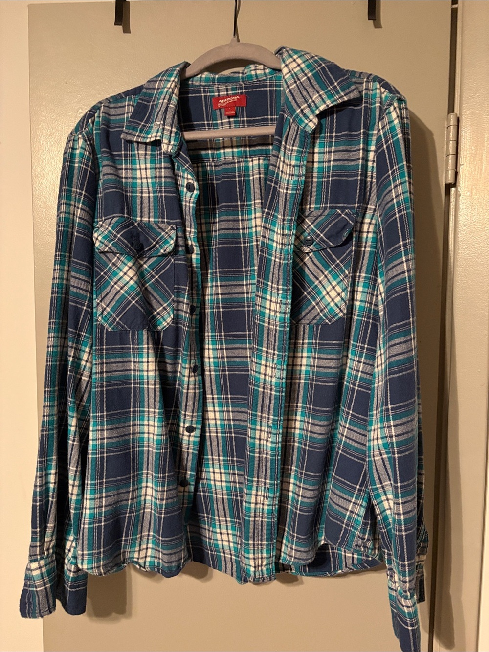 Arizona Jean Company Blue Teal Plaid Button-Down Shirt